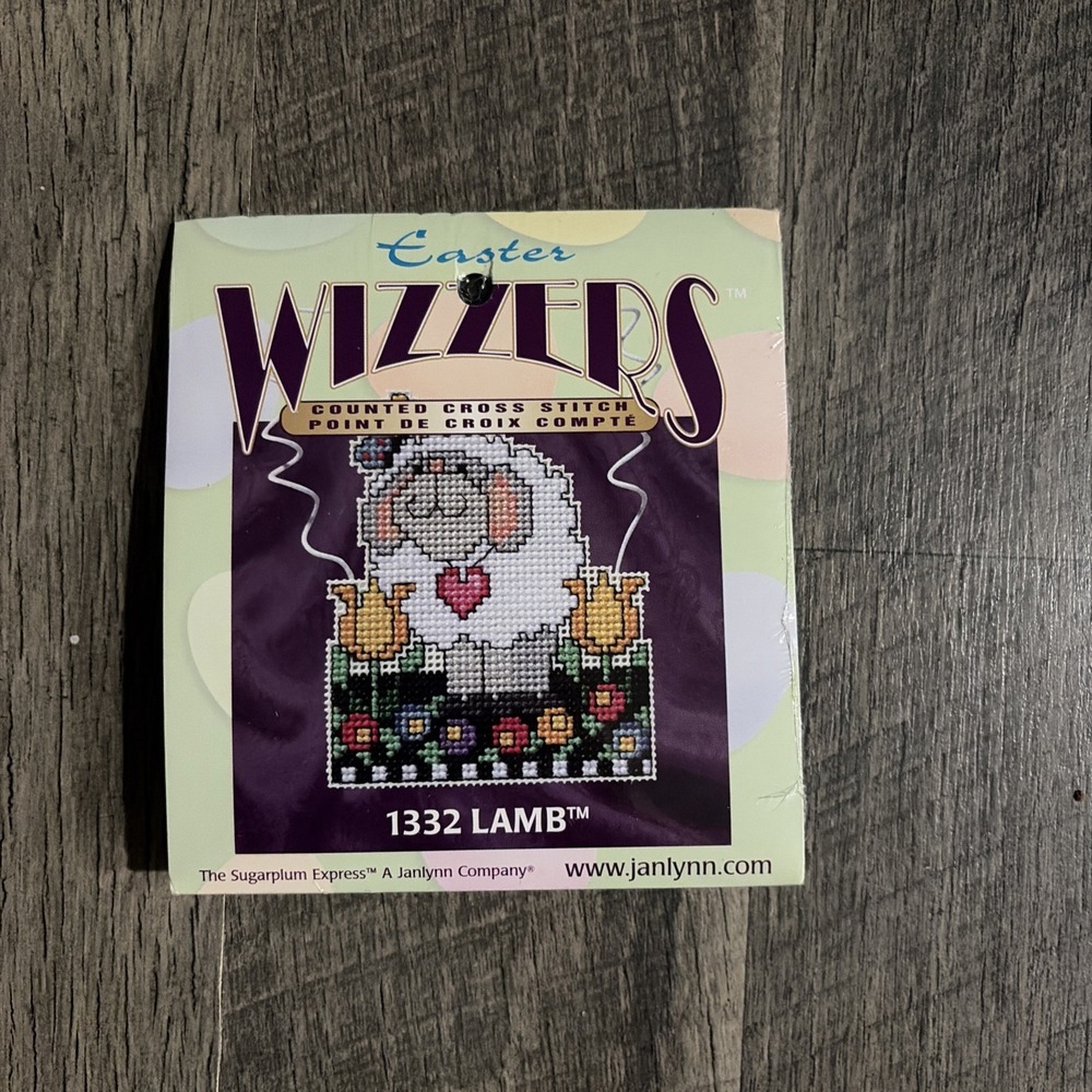 Wizzers Counted Cross Stitch Kit Easter Lamb 1332 NEW With Wire to Hang